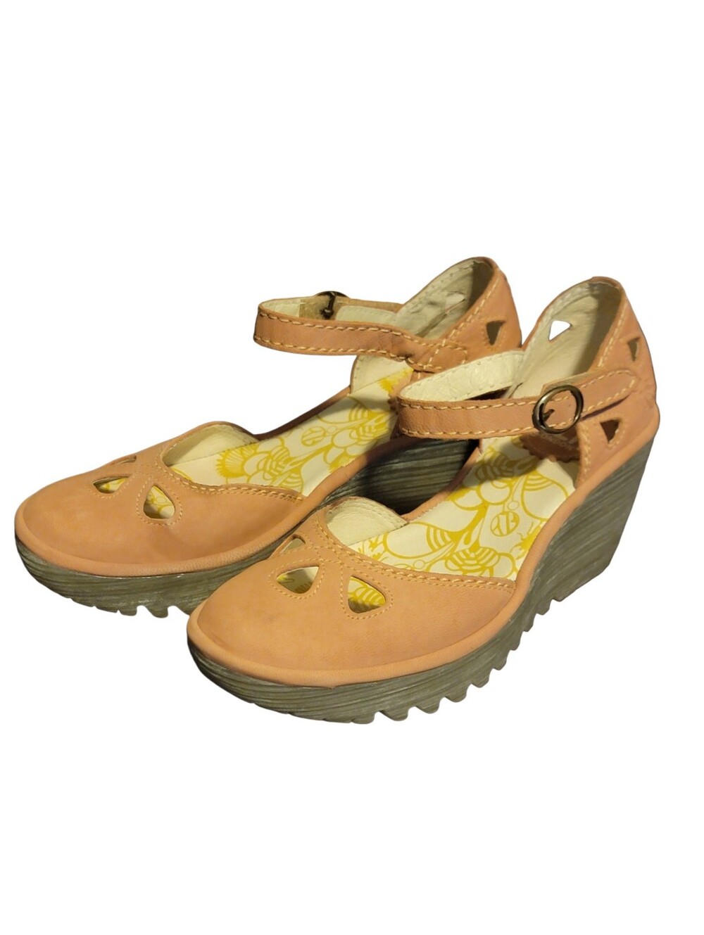 FLY LONDON Yuna Dusty Rose Blush Pink Nubuck Leather Mary Jane Wedges 36 US 5.5 - Picture 8 of 10